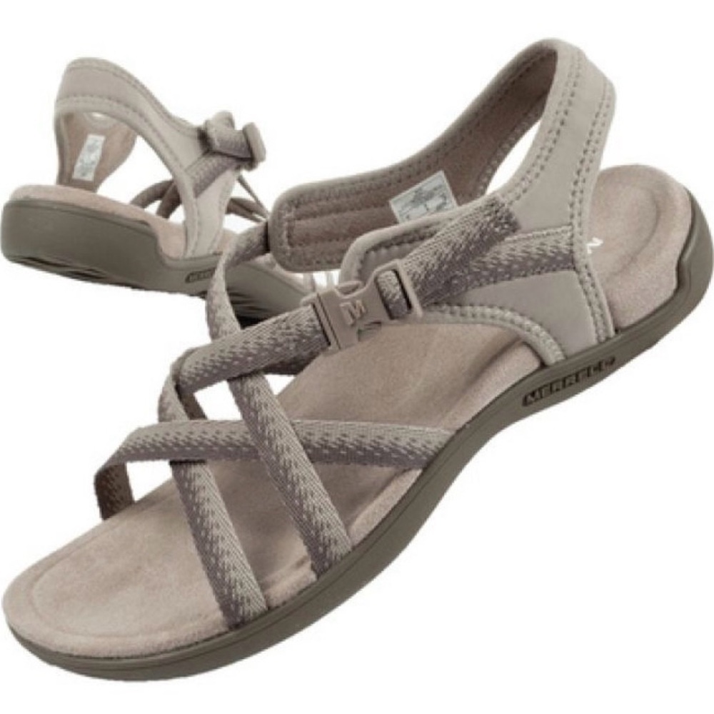 Merrell Women District Muri Lattice Sandal Moon Grey Buckle Open Size 9
